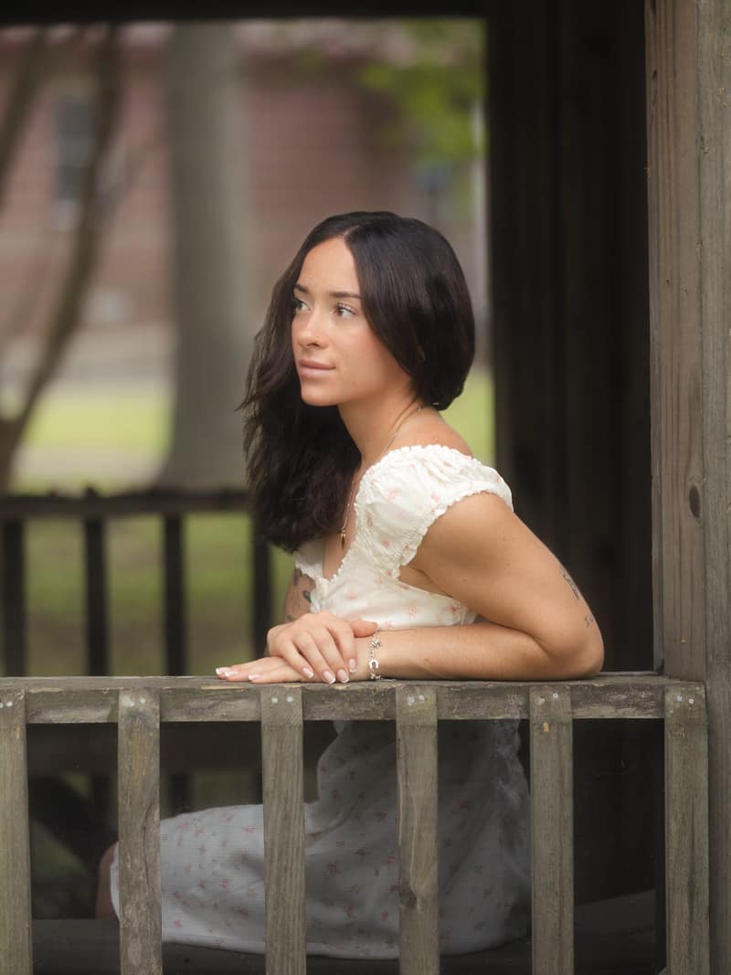 Gazebo portrait in a vintage floral sundress
